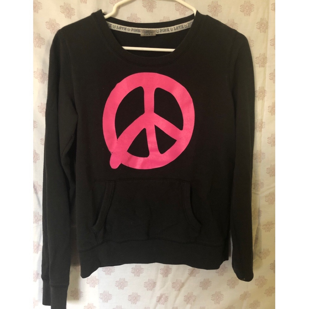 PINK peace sign crew neck